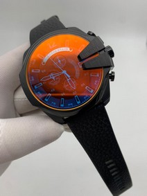 Diesel Full Black On Black Leather Strap Mega Shief Chameleon Glass