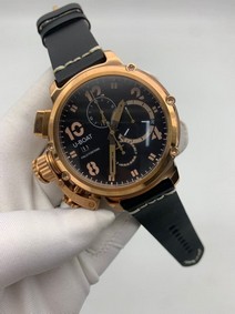 U Boat Gold Case Black Dial on Black Leather Strap
