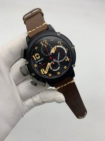 U Boat Black Case Black Dial on Black Leather Strap