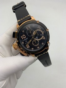 U Boat Gold Case Black Gold Dial on Black Leather Strap