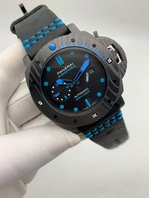 Panerai Submersible Automatic Black Blue on Black Rubber Strap