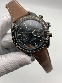 Omega Speedmaster Black Dial Chrono on Brown Leather Strap