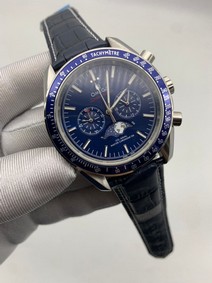 Omega Speedmaster Chrono Blue on Blue Leather Strap