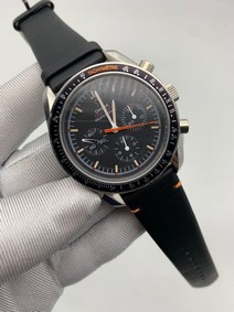 Omega Speedmaster Chrono Black Dial on Black Leather Strap