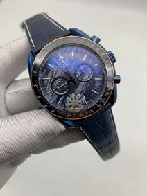 Omega Speedmaster Chrono Blue on Blue Leather Strap