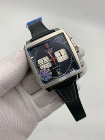 Tag Heuer Sliver Case Black Dial Chrono on Leather Black Strap