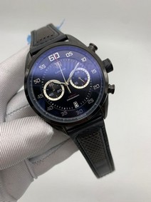 Tag Heuer Full Black Dial Chrono on Black Leather Strap