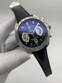 Tag Heuer Black Dial Chrono on Black Leather Strap