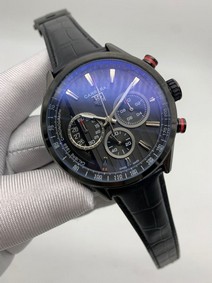 Tag Heuer Black Dial Chrono on Black Leather Strap