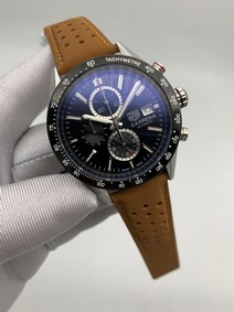 Tag Heuer Black Dial Chrono on Brown Leather Strap