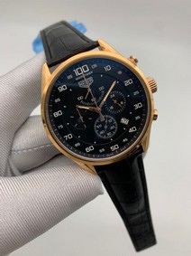 Tag Heuer Black Dial Chrono on Black Leather Strap