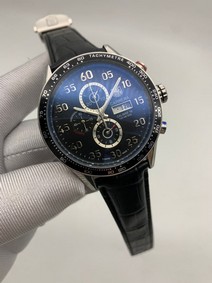 Tag Heuer Black Dial Chrono on Black Leather Strap