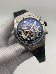 Tag Heuer Silver Case Skeleton on Black Rubber Strap