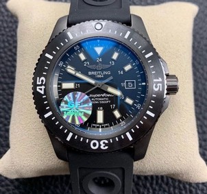 Superocean 44mm Special PVD 1:1 Best Edition Black Dial on Black Rubber Strap