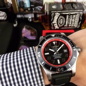 Breitling Superocean Black Red Dial on Black Rubber Strap