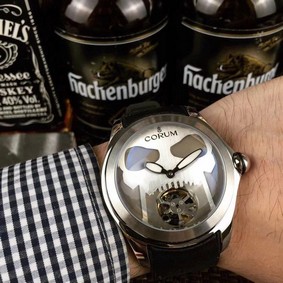 Coru Babble Case Silver Skull on Black Leather Strap