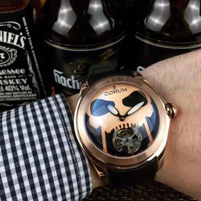 Coru Babble Case Gold Skull on Black Leather Strap