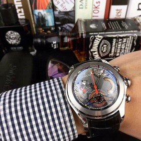 Coru Babble Case Black Skeleton on Black Leather Strap