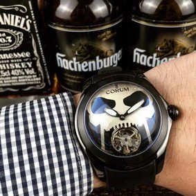 Coru Babble Case Black Skull on Black Leather Strap
