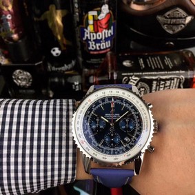 Breitling Navitimer Black Blue Dial on Black Leather Strap