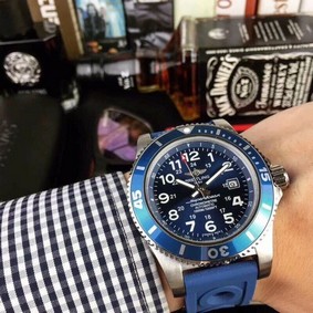Breitling Superocean Blue Dial on Blue Rubber Strap