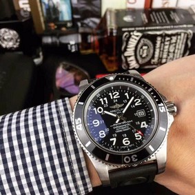 Breitling Superocean Black Dial on Black Rubber Strap