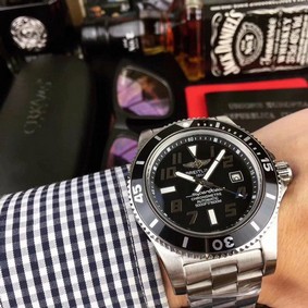 Breitling Superocean Black Dial on Black SS Strap