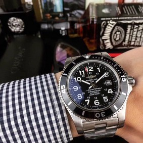 Breitling Superocean Black Dial on SS Strap