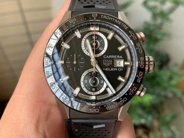 Calibre Heuer 01 Chrono SS XF 1:1 Best Edition Black Dial on Black Rubber Strap