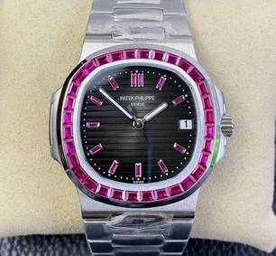 Nautilus Jumbo 5711 PF 1:1 Best Edition Black Textured Dial Diamonds Bezel on SS Bracelet A324