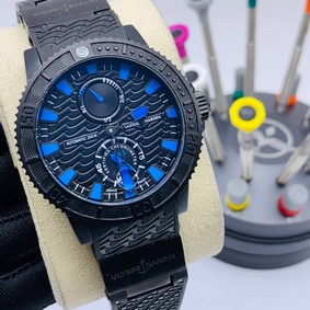 UN Marine Black/Blue Dial Black Case on Black Rubber Strap