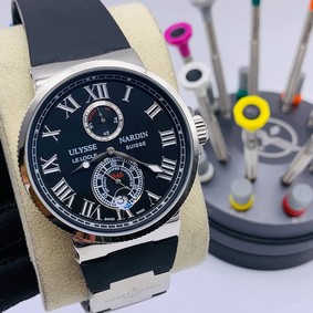 UN Classic Rome Black Dial Silver Case on Black Rubber Strap