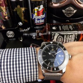 Breitling Super Ochean High Version On Solid Steel Strap Black Dial