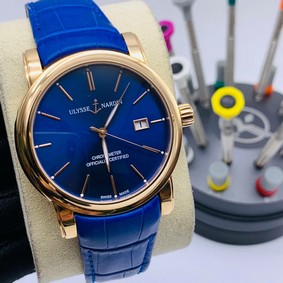 UN Classic Blue Dial Gold Case on Blue Leather Strap