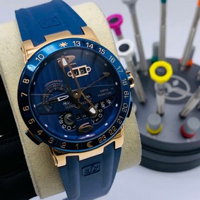 UN Classic Blue Gold Dial on Blue Rubber Strap
