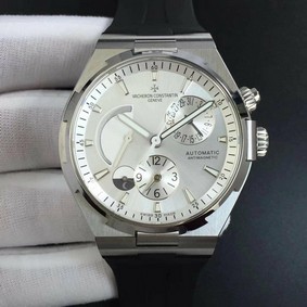 Overseas Dual Time Power Reserve TWA Best Edition White Dial on Black Leather Strap