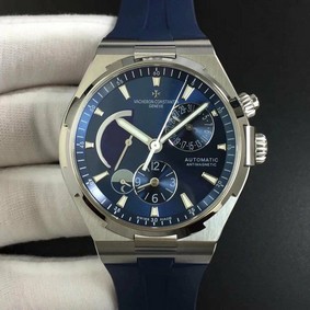 Overseas Dual Time Power Reserve TWA 1:1 Best Edition Blue Dial on Blue Leather Strap
