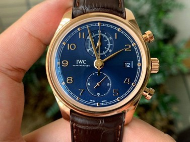 Portugieser Chrono Classic 42 RG IW3903 1:1 Best Edition Blue Dial on Brown Leather Strap