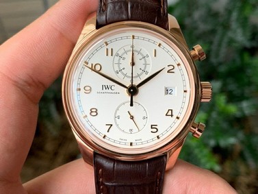 Da Vinci Chrono IW3934 RG 1:1 Best Edition White Dial Gold Markers on Brown Leather Strap