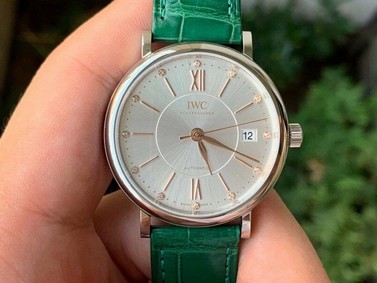 Portofino 37mm RG V7F 1:1 Best Edition Silver Dial Bezel on Green Leather Strap