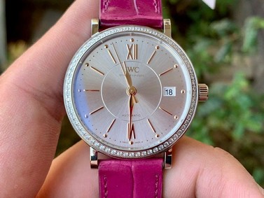 Portofino 37mm SS V7F 1:1 Best Edition White Dial Diamonds Bezel on Pink Leather
