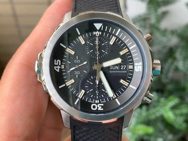 Aquatimer Chrono SS IW379503 1:1 Best Edition Black Dial on Black Rubber Strap
