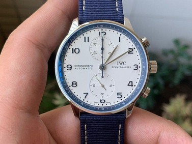 Portugieser Chronograph 'Bucherer Edition1:1 Best Edition White/Blue on Blue Nylon Strap 7750 (Slim Movement)