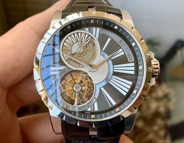 Roger Dubuis Hommage Flying Tourb RDDBHO0568 SS/LE Wht/Gre A Tourbillon