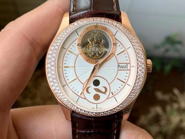 Piaget Gouverneur Tourbillon RG OXF Best Edition White Dial Diamonds Bezel on Brown Leather Strap