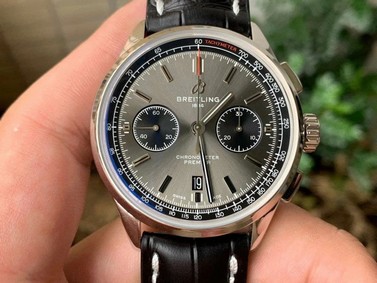 PREMIER B01 CHRONO SS 42MM GF 1:1 BEST EDITION WHITE/Grey DIAL ON BLACK LEATHER STRAP