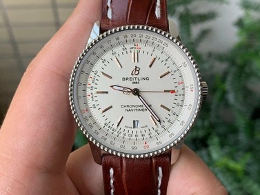 Navitimer 1 SS 41mm V7F 1:1 Best Edition SS Bezel White Dial on Brown Leather Strap