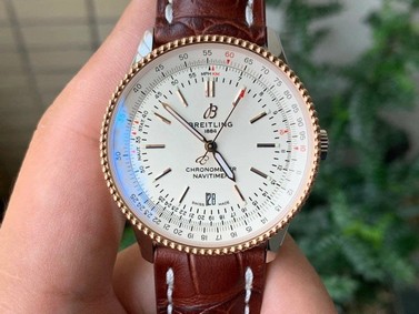 Navitimer 1 SS 41mm V7F 1:1 Best Edition RG Bezel White Dial on Brown Leather Strap