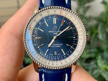 Navitimer 1 SS 41mm V7F 1:1 Best Edition SS Bezel Blue Dial on Blue Leather Strap