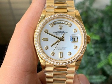 Rolex DayDate 36mm Flt Pres 904L YG/YG Wht M/Dia 1:1 Best Edition Version